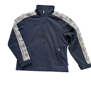 Woolrich 1/4 zip Black and Tan pullover with knit accents on sleeves size M